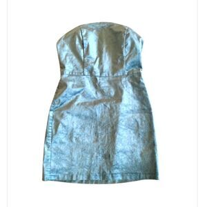 NWT Urban Outfitters Strapless Blue Crushed Velvet Mini Dress Size 8
